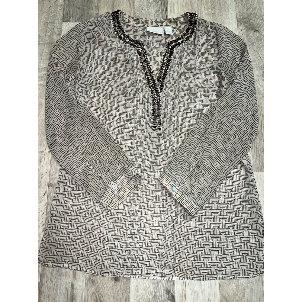 Chicos Crafted Artesian Emery Top Beaded Geometric Sz 0